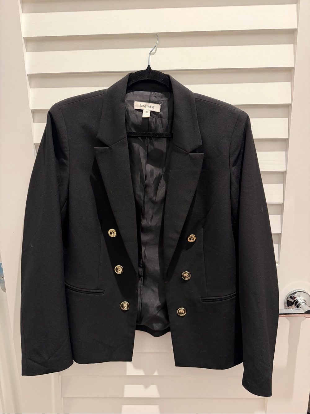 Nine West Black Double-Breasted Blazer with Gold Buttons